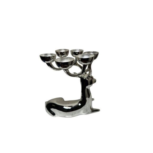 Crate and Barrel Christmas Reindeer Set 6 Round Candle Holder Silver Color Home - Picture 9 of 9